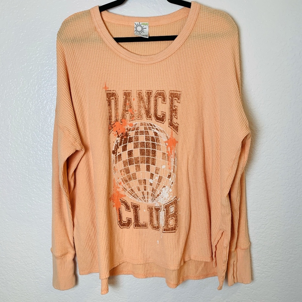Offline by Aerie T Shirt Large Dance Club Waffle Knit Long Sleeve Peach Orange - Picture 2 of 15